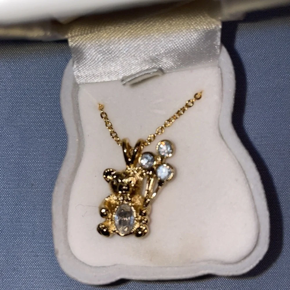 Teddy bear rhinestone diamond gold necklace